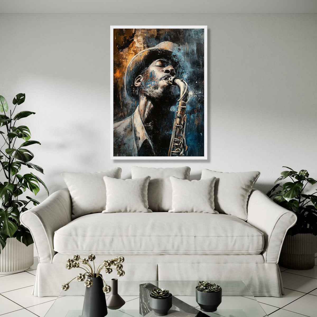 Soulful Jazz Musician Canvas, Vintage Saxophone Art, Urban Music Wall Decor, Expressionist Canvas Painting, Gift Art, Home Decor, Print
