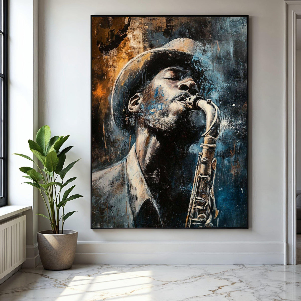 Soulful Jazz Musician Canvas, Vintage Saxophone Art, Urban Music Wall Decor, Expressionist Canvas Painting, Gift Art, Home Decor, Print