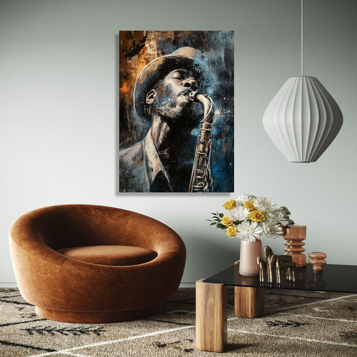 Soulful Jazz Musician Canvas, Vintage Saxophone Art, Urban Music Wall Decor, Expressionist Canvas Painting, Gift Art, Home Decor, Print