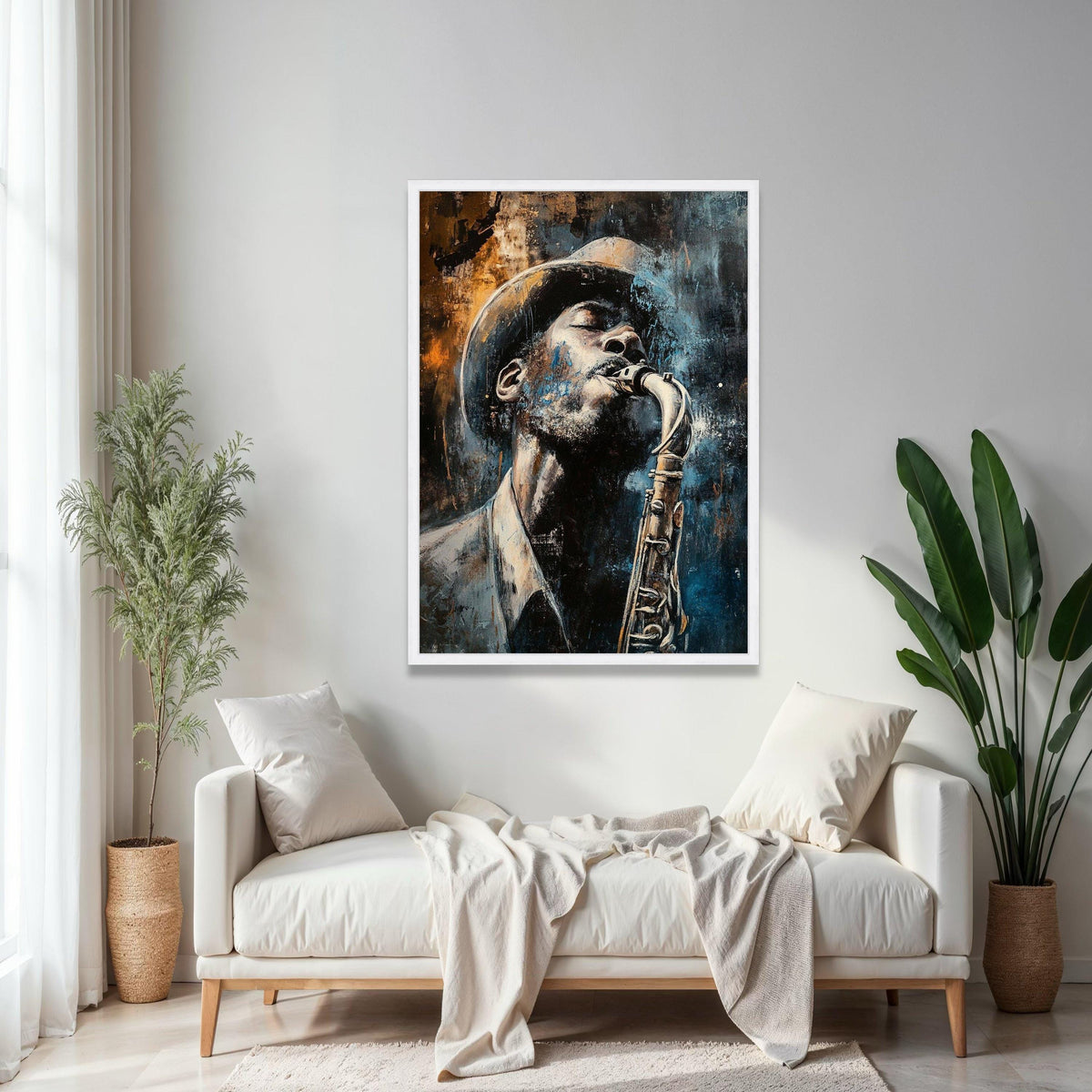 Soulful Jazz Musician Canvas, Vintage Saxophone Art, Urban Music Wall Decor, Expressionist Canvas Painting, Gift Art, Home Decor, Print
