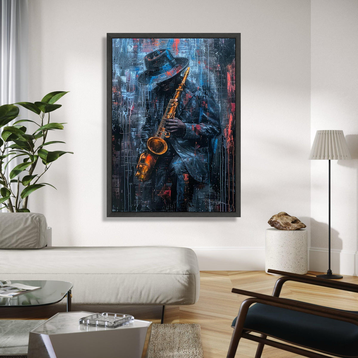 Jazz Musician Playing Saxophone Canvas, Urban Abstract Wall Art, Musician Portrait Painting, Modern Home Decor, Gift Art, Home Decor, Print