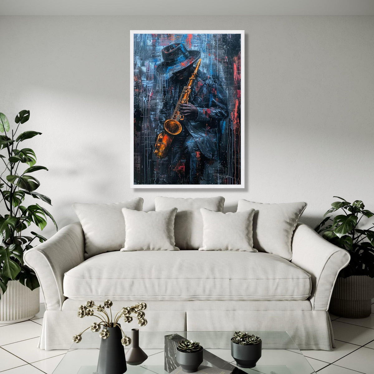 Jazz Musician Playing Saxophone Canvas, Urban Abstract Wall Art, Musician Portrait Painting, Modern Home Decor, Gift Art, Home Decor, Print