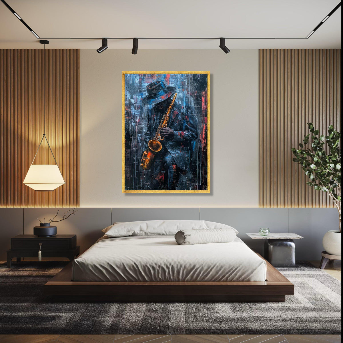 Jazz Musician Playing Saxophone Canvas, Urban Abstract Wall Art, Musician Portrait Painting, Modern Home Decor, Gift Art, Home Decor, Print