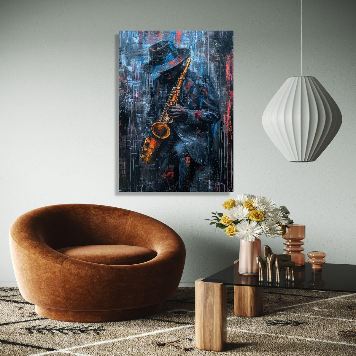 Jazz Musician Playing Saxophone Canvas, Urban Abstract Wall Art, Musician Portrait Painting, Modern Home Decor, Gift Art, Home Decor, Print