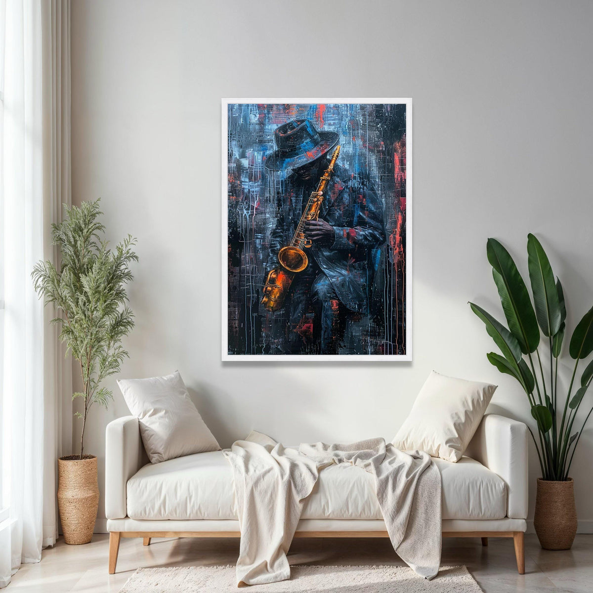 Jazz Musician Playing Saxophone Canvas, Urban Abstract Wall Art, Musician Portrait Painting, Modern Home Decor, Gift Art, Home Decor, Print