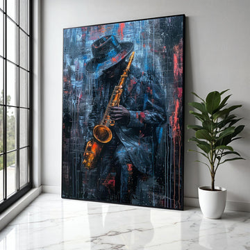 Jazz Musician Playing Saxophone Canvas, Urban Abstract Wall Art, Musician Portrait Painting, Modern Home Decor, Gift Art, Home Decor, Print