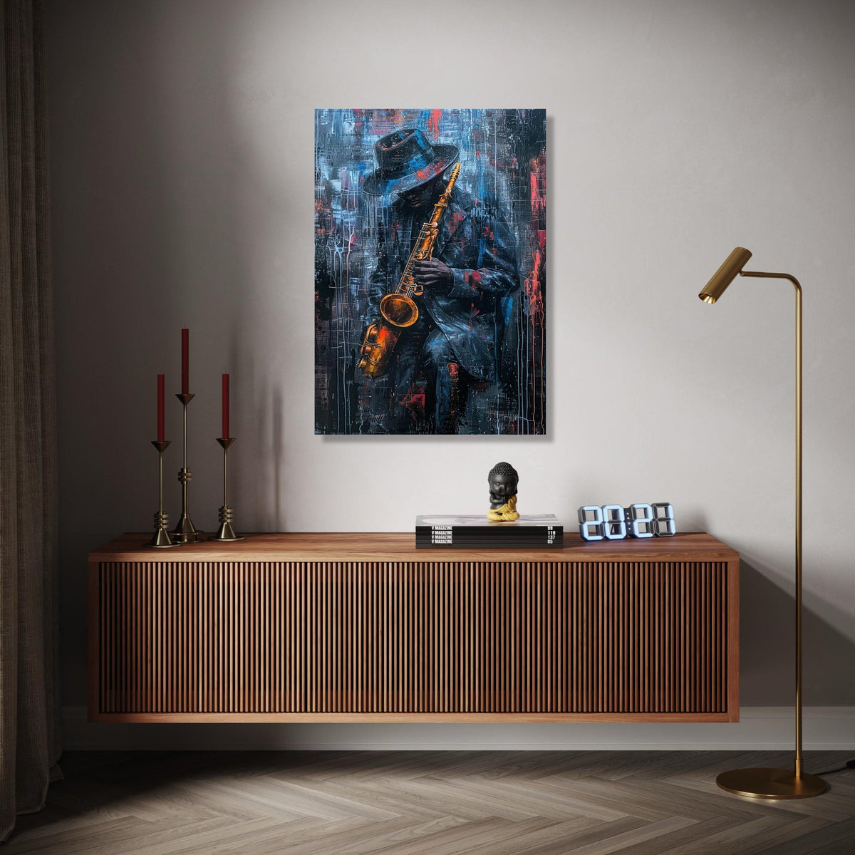 Jazz Musician Playing Saxophone Canvas, Urban Abstract Wall Art, Musician Portrait Painting, Modern Home Decor, Gift Art, Home Decor, Print