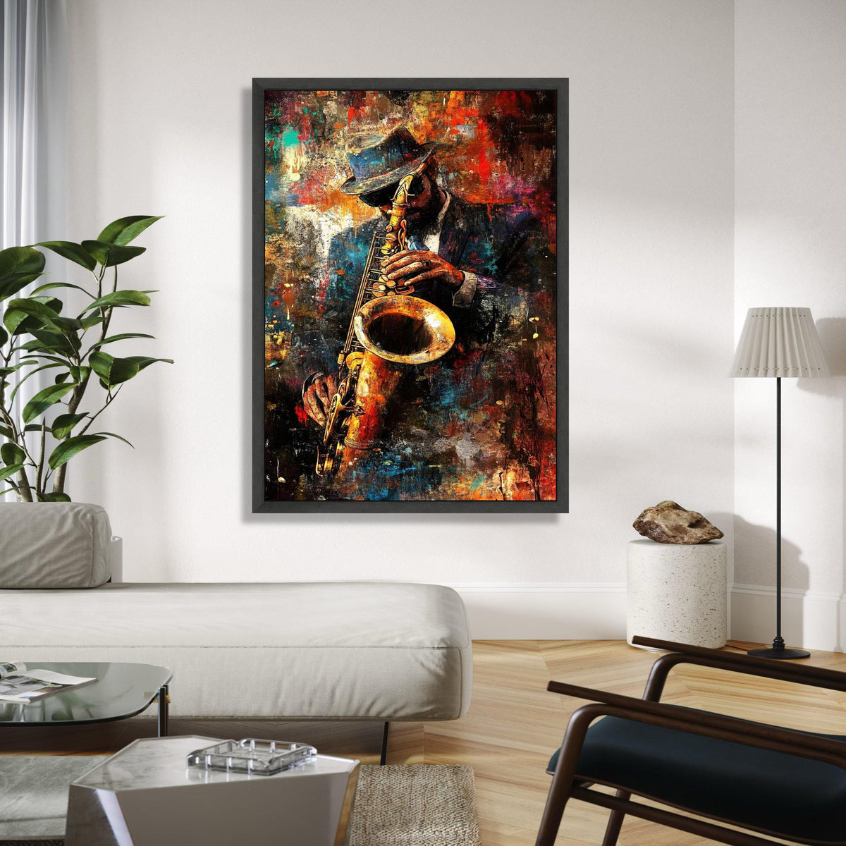 Jazz Musician Canvas Wall Art, Saxophone Player Painting, Urban Abstract Art, Music Lover Decor, Vibrant Home Gift Art, Home Decor, Print