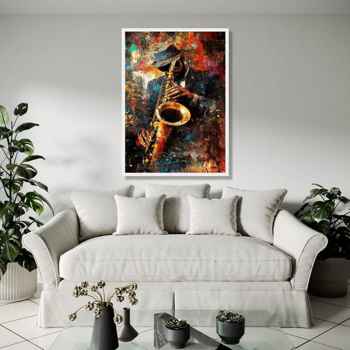 Jazz Musician Canvas Wall Art, Saxophone Player Painting, Urban Abstract Art, Music Lover Decor, Vibrant Home Gift Art, Home Decor, Print