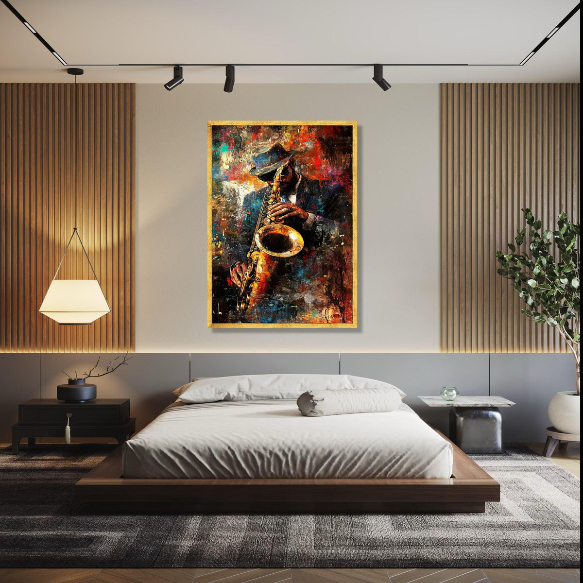 Jazz Musician Canvas Wall Art, Saxophone Player Painting, Urban Abstract Art, Music Lover Decor, Vibrant Home Gift Art, Home Decor, Print