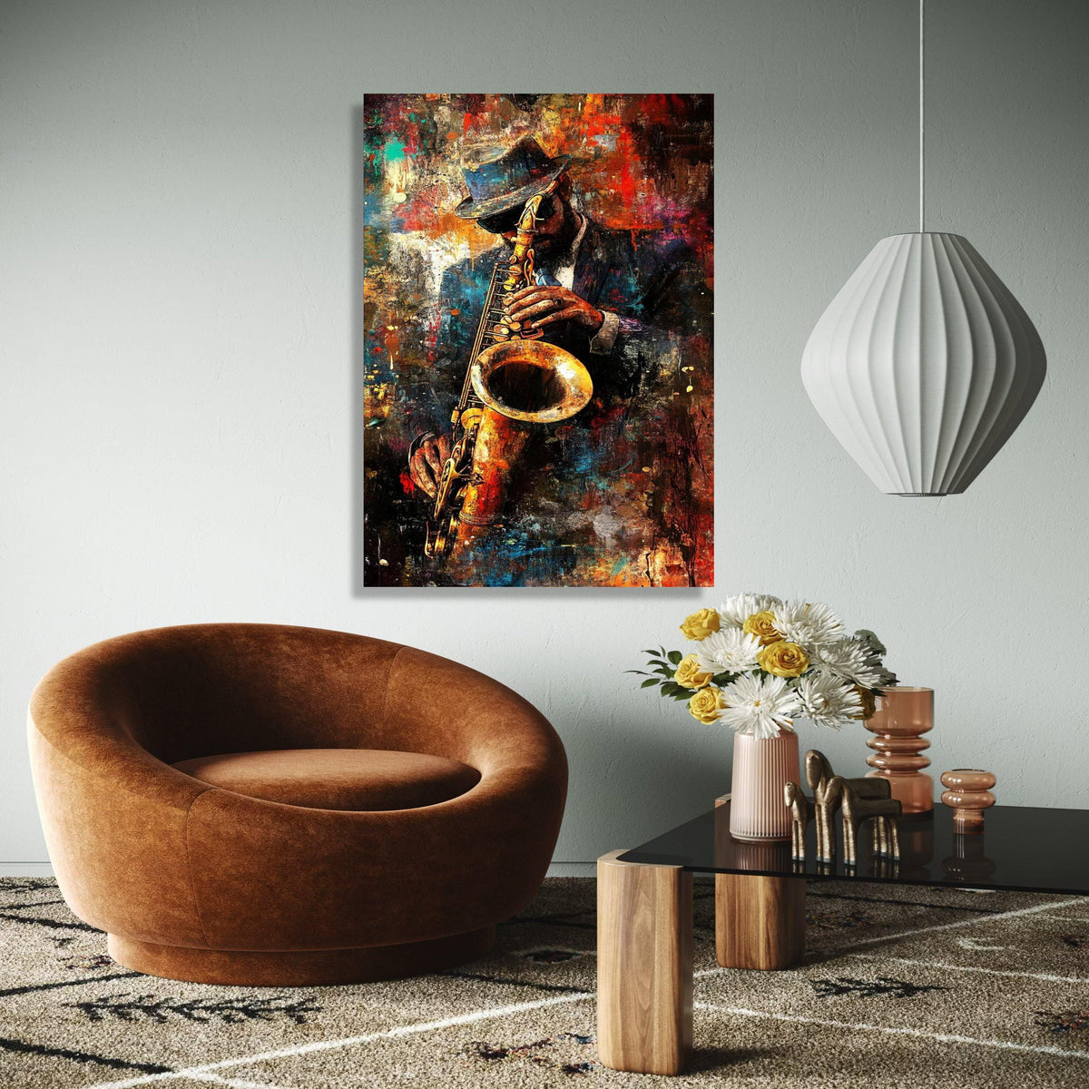 Jazz Musician Canvas Wall Art, Saxophone Player Painting, Urban Abstract Art, Music Lover Decor, Vibrant Home Gift Art, Home Decor, Print