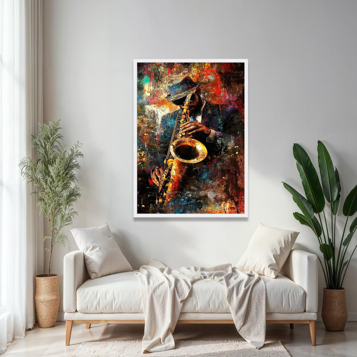 Jazz Musician Canvas Wall Art, Saxophone Player Painting, Urban Abstract Art, Music Lover Decor, Vibrant Home Gift Art, Home Decor, Print