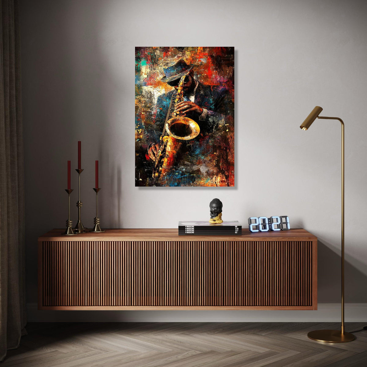 Jazz Musician Canvas Wall Art, Saxophone Player Painting, Urban Abstract Art, Music Lover Decor, Vibrant Home Gift Art, Home Decor, Print