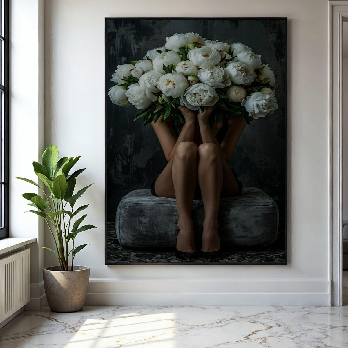 Elegant White Peonies Bouquet Canvas Wall Art, Feminine Floral Decor, Modern Living Room Art, Contemporary Gift Art, Home Decor, Print