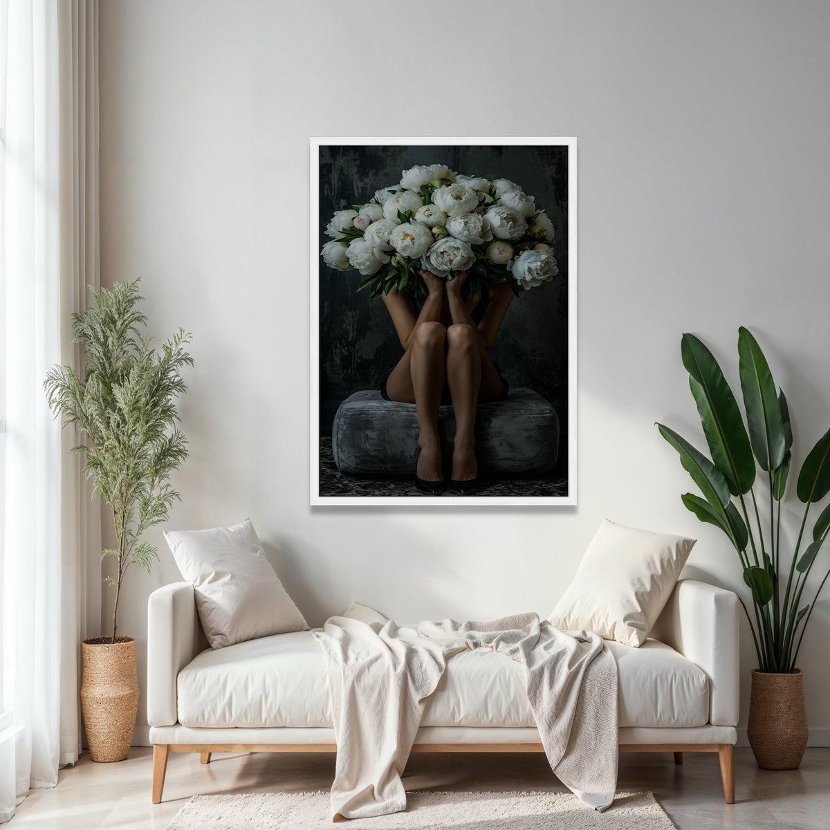 Elegant White Peonies Bouquet Canvas Wall Art, Feminine Floral Decor, Modern Living Room Art, Contemporary Gift Art, Home Decor, Print