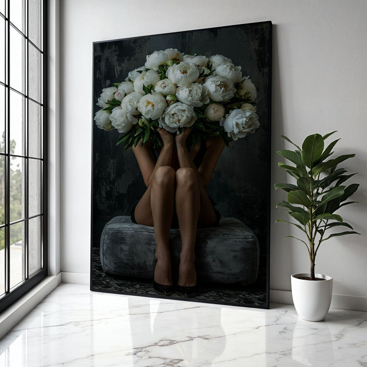 Elegant White Peonies Bouquet Canvas Wall Art, Feminine Floral Decor, Modern Living Room Art, Contemporary Gift Art, Home Decor, Print