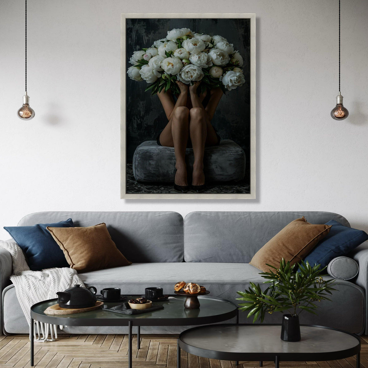 Elegant White Peonies Bouquet Canvas Wall Art, Feminine Floral Decor, Modern Living Room Art, Contemporary Gift Art, Home Decor, Print