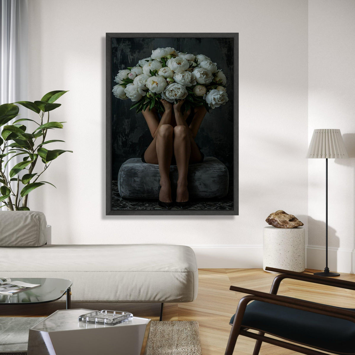 Elegant White Peonies Bouquet Canvas Wall Art, Feminine Floral Decor, Modern Living Room Art, Contemporary Gift Art, Home Decor, Print