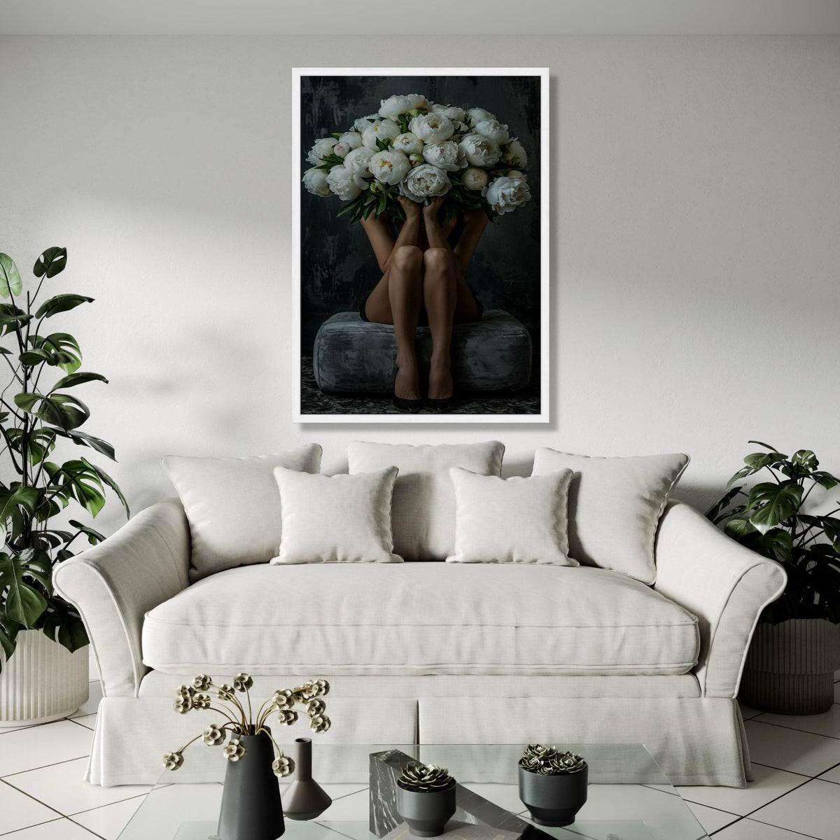 Elegant White Peonies Bouquet Canvas Wall Art, Feminine Floral Decor, Modern Living Room Art, Contemporary Gift Art, Home Decor, Print