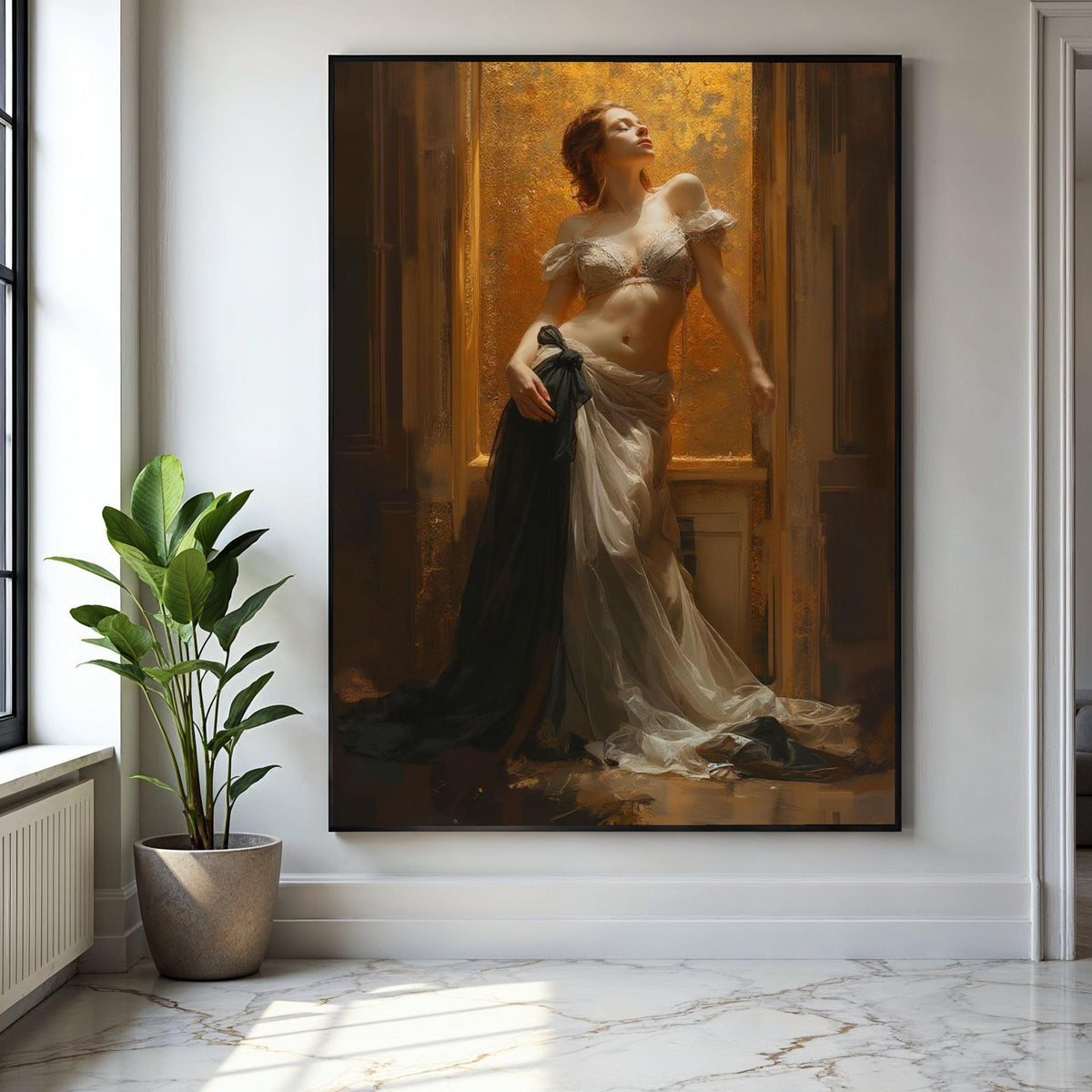 Elegant Woman in Flowing Gown Canvas, Vintage Style Portrait Wall Art, Classic Beauty Home Decor, Romantic Gift Art, Home Decor, Print