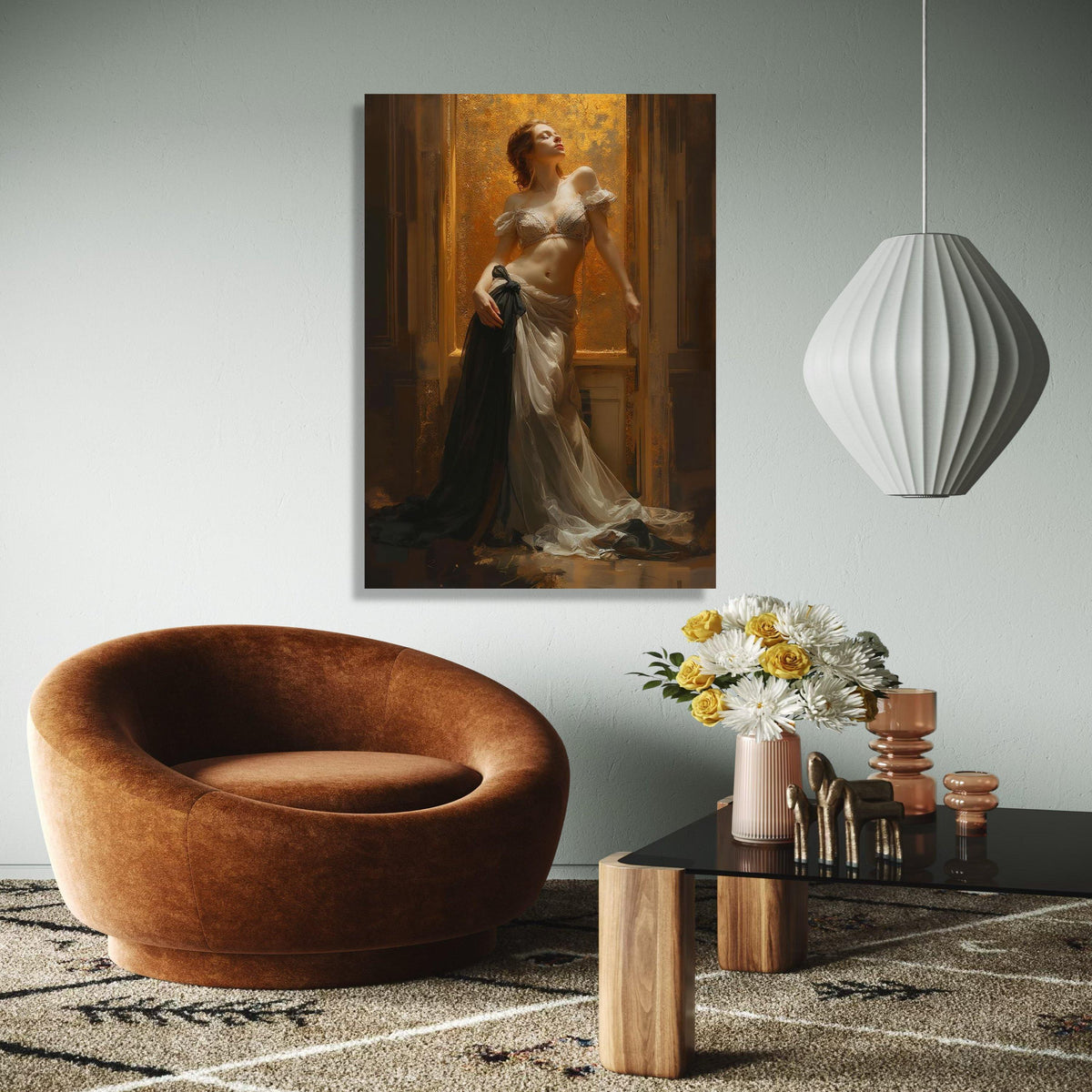 Elegant Woman in Flowing Gown Canvas, Vintage Style Portrait Wall Art, Classic Beauty Home Decor, Romantic Gift Art, Home Decor, Print