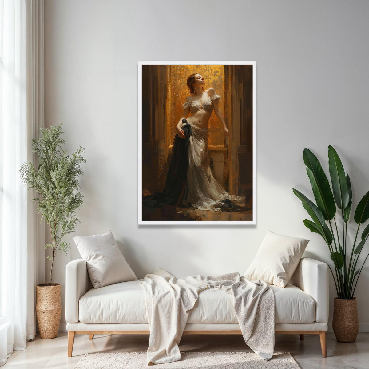 Elegant Woman in Flowing Gown Canvas, Vintage Style Portrait Wall Art, Classic Beauty Home Decor, Romantic Gift Art, Home Decor, Print
