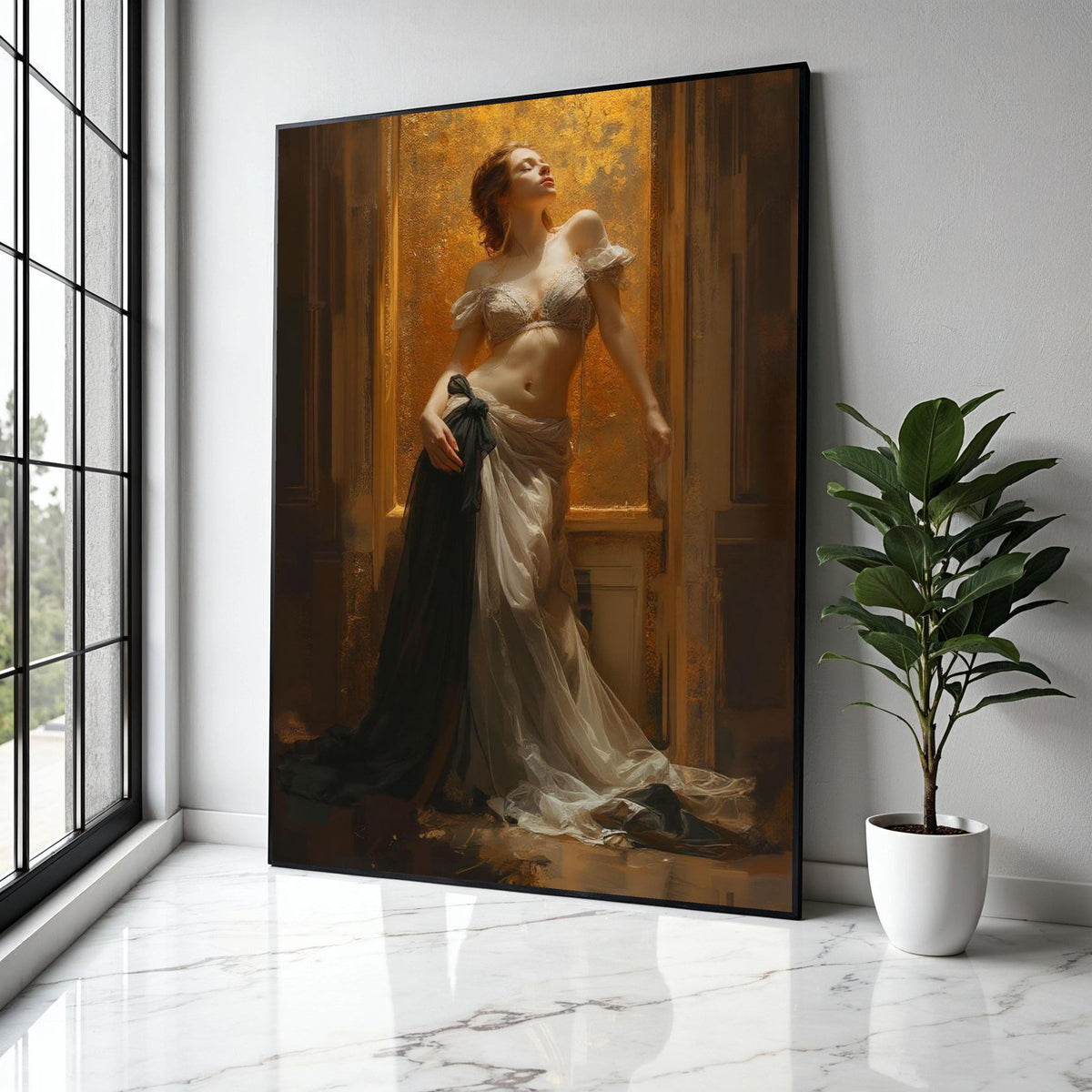 Elegant Woman in Flowing Gown Canvas, Vintage Style Portrait Wall Art, Classic Beauty Home Decor, Romantic Gift Art, Home Decor, Print