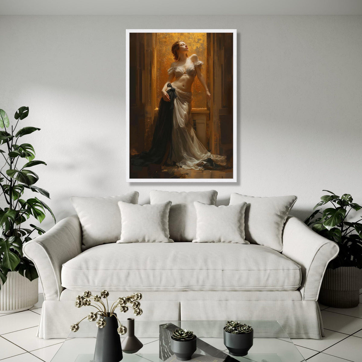 Elegant Woman in Flowing Gown Canvas, Vintage Style Portrait Wall Art, Classic Beauty Home Decor, Romantic Gift Art, Home Decor, Print