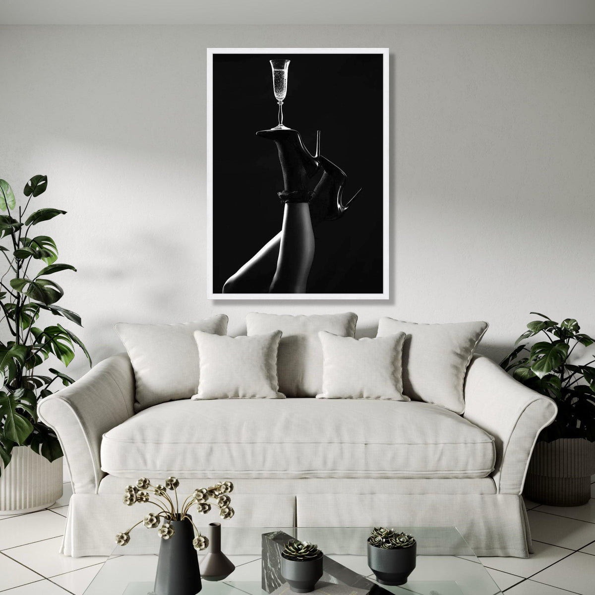 Elegant High Heels with Champagne Glass, Black and White Canvas Wall Art, Modern Glamour Home Décor, Luxury Gift Art, Home Decor, Print