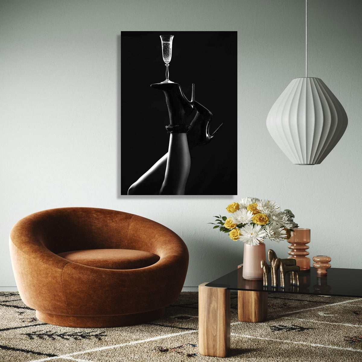 Elegant High Heels with Champagne Glass, Black and White Canvas Wall Art, Modern Glamour Home Décor, Luxury Gift Art, Home Decor, Print