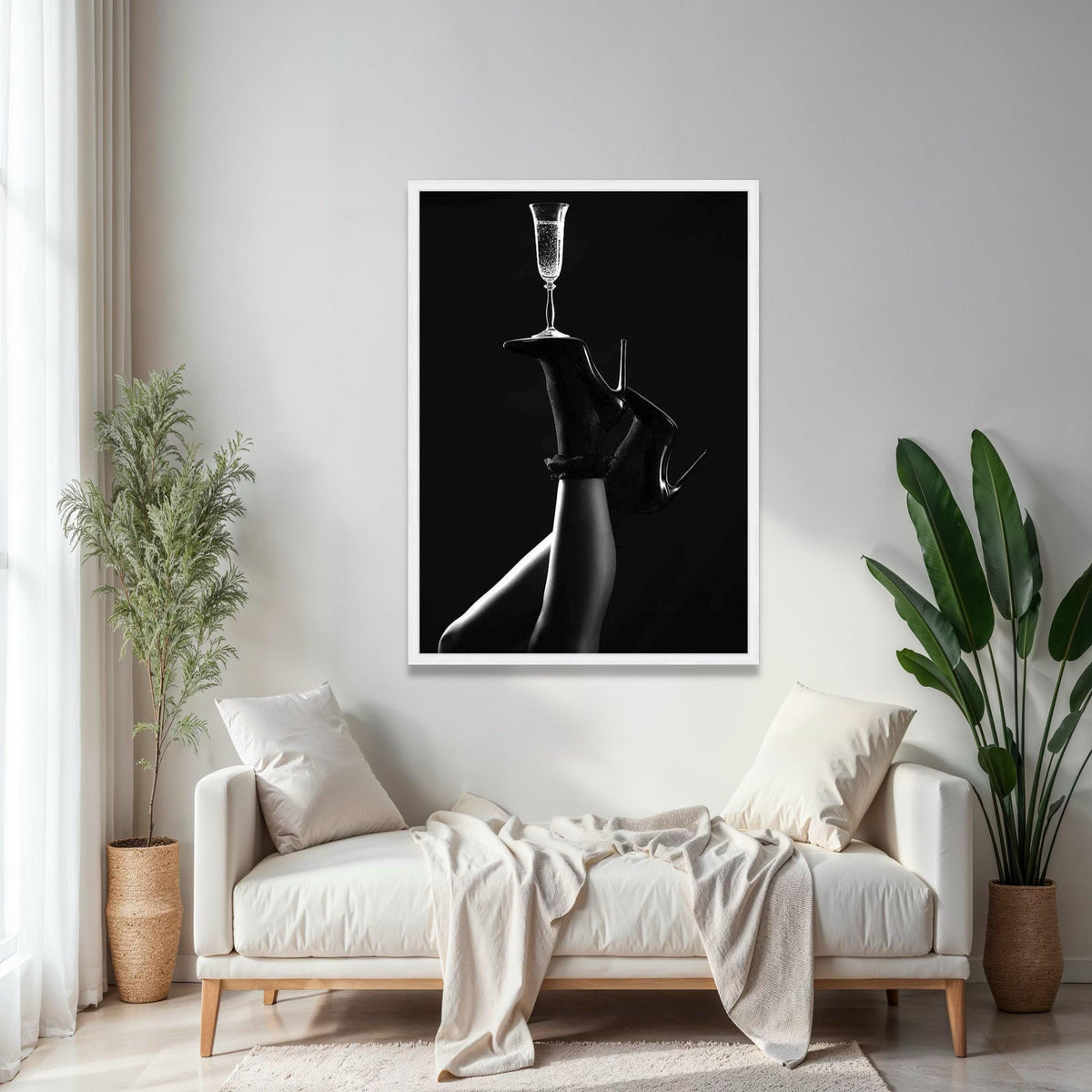 Elegant High Heels with Champagne Glass, Black and White Canvas Wall Art, Modern Glamour Home Décor, Luxury Gift Art, Home Decor, Print