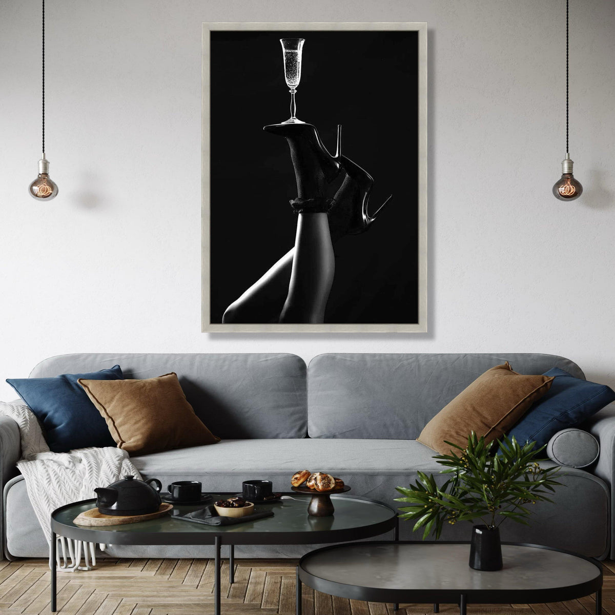 Elegant High Heels with Champagne Glass, Black and White Canvas Wall Art, Modern Glamour Home Décor, Luxury Gift Art, Home Decor, Print