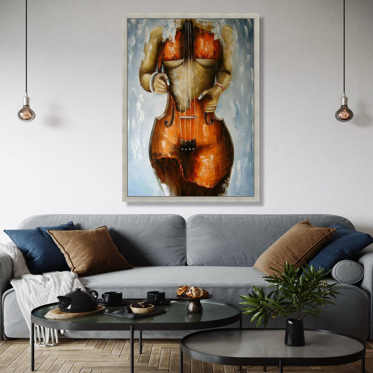 Abstract Female Body with Violin Canvas Wall Art, Modern Musical Instrument Painting, Artistic Nude Form Canvas, Gift Art, Home Decor, Print