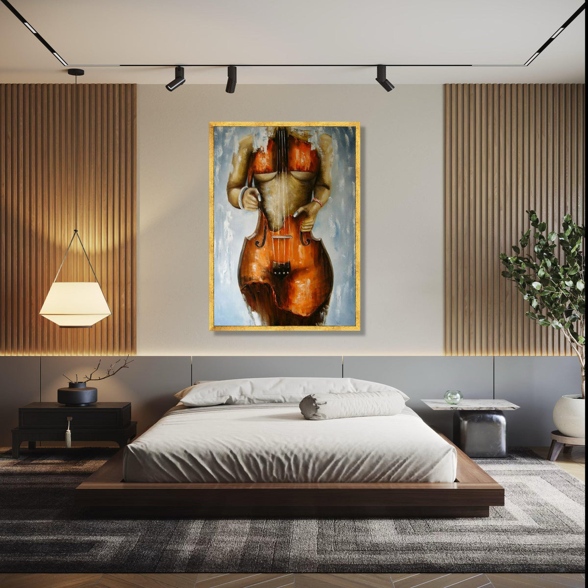 Abstract Female Body with Violin Canvas Wall Art, Modern Musical Instrument Painting, Artistic Nude Form Canvas, Gift Art, Home Decor, Print