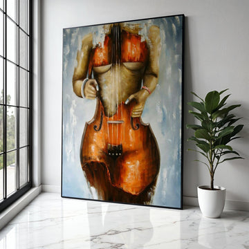 Abstract Female Body with Violin Canvas Wall Art, Modern Musical Instrument Painting, Artistic Nude Form Canvas, Gift Art, Home Decor, Print