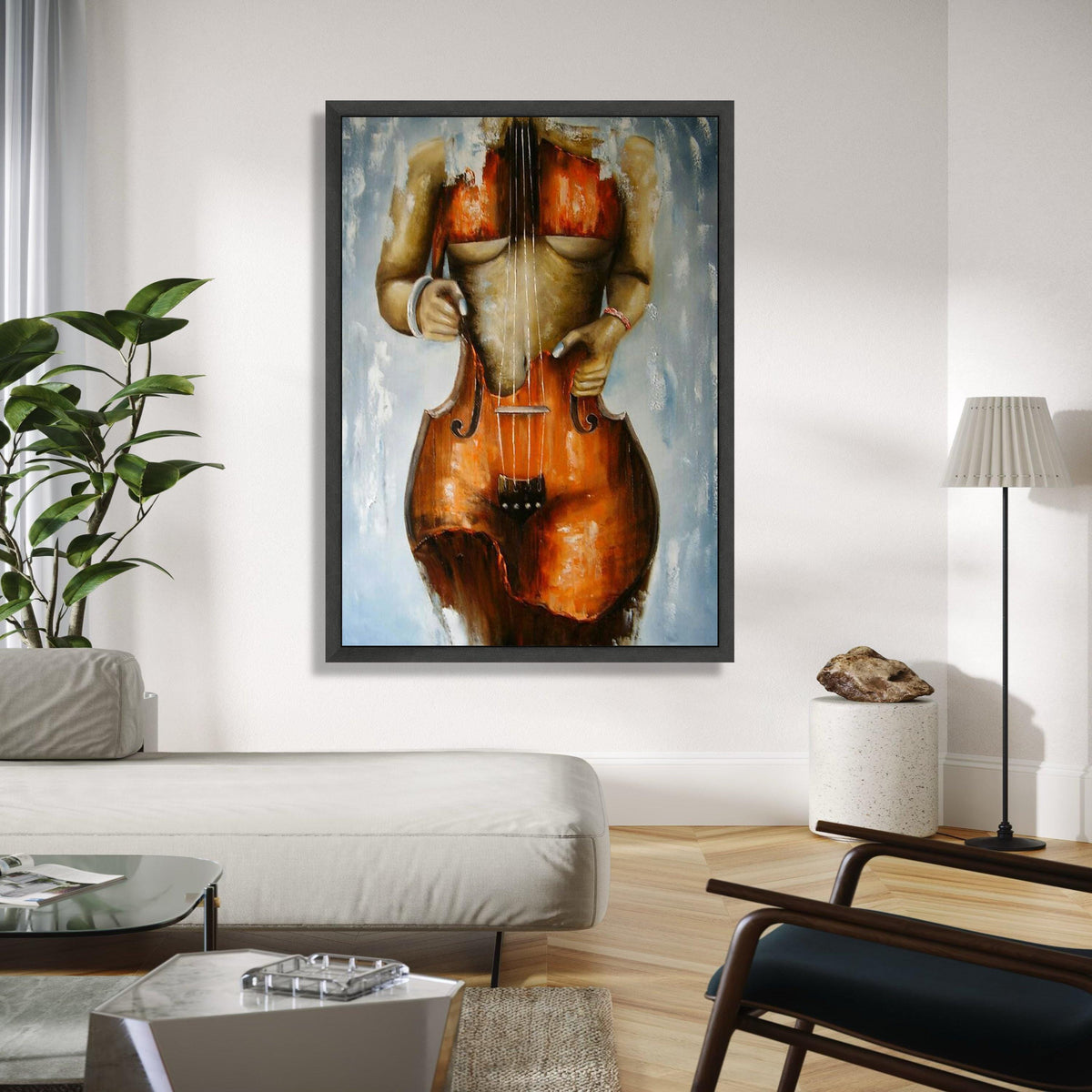 Abstract Female Body with Violin Canvas Wall Art, Modern Musical Instrument Painting, Artistic Nude Form Canvas, Gift Art, Home Decor, Print