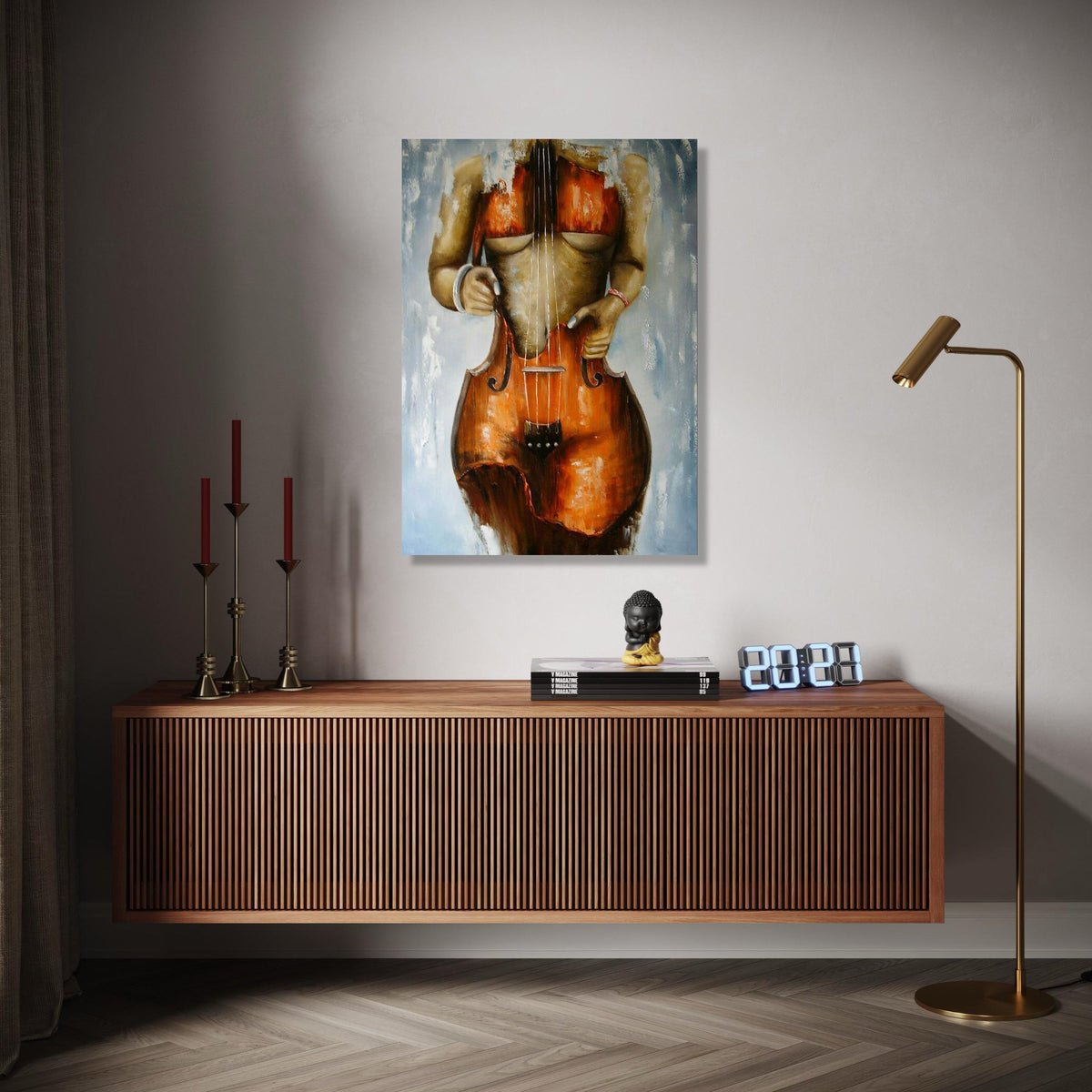Abstract Female Body with Violin Canvas Wall Art, Modern Musical Instrument Painting, Artistic Nude Form Canvas, Gift Art, Home Decor, Print