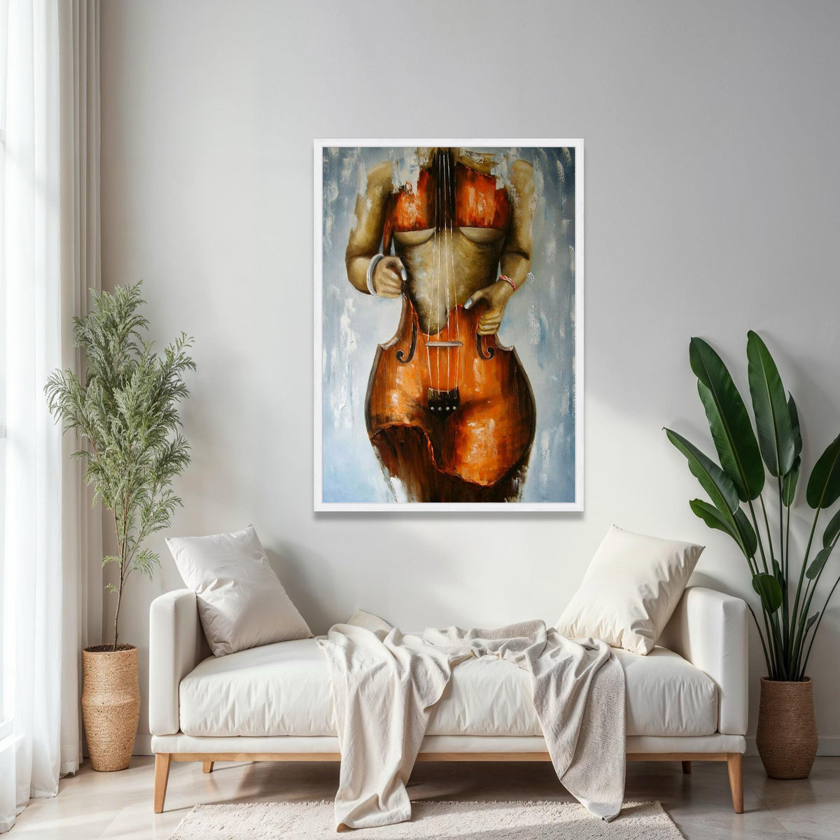 Abstract Female Body with Violin Canvas Wall Art, Modern Musical Instrument Painting, Artistic Nude Form Canvas, Gift Art, Home Decor, Print