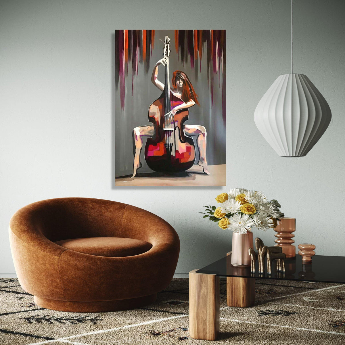 Modern Abstract Musician Canvas, Cellist Wall Art, Bold Colorful Canvas Painting, Contemporary Music Decor, Gift Art, Home Decor, Print