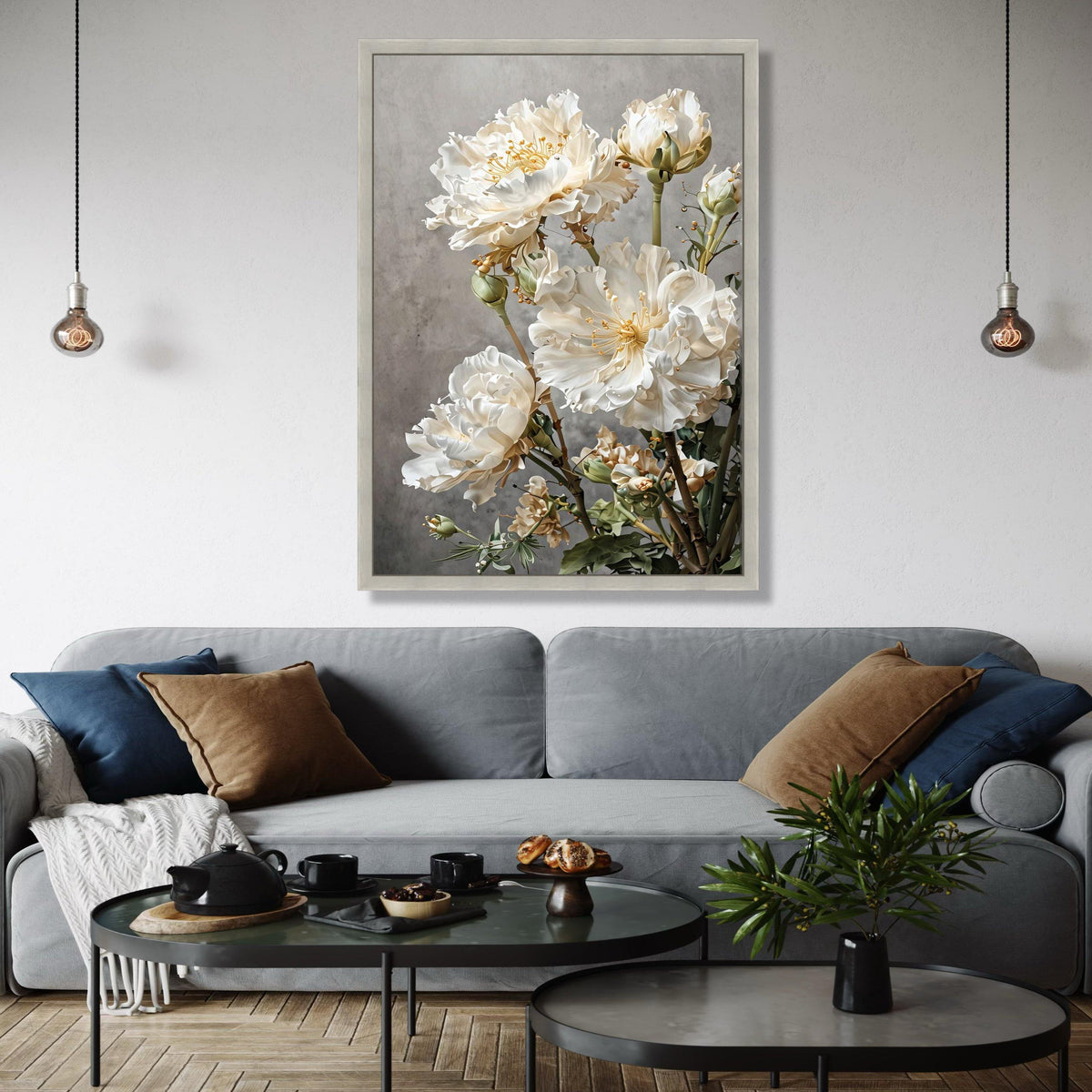 Elegant White Peonies Canvas Wall Art, Floral Bouquet Painting, Modern Botanical Decor, Soft Neutral Tones, Home Gift Art, Home Decor, Print