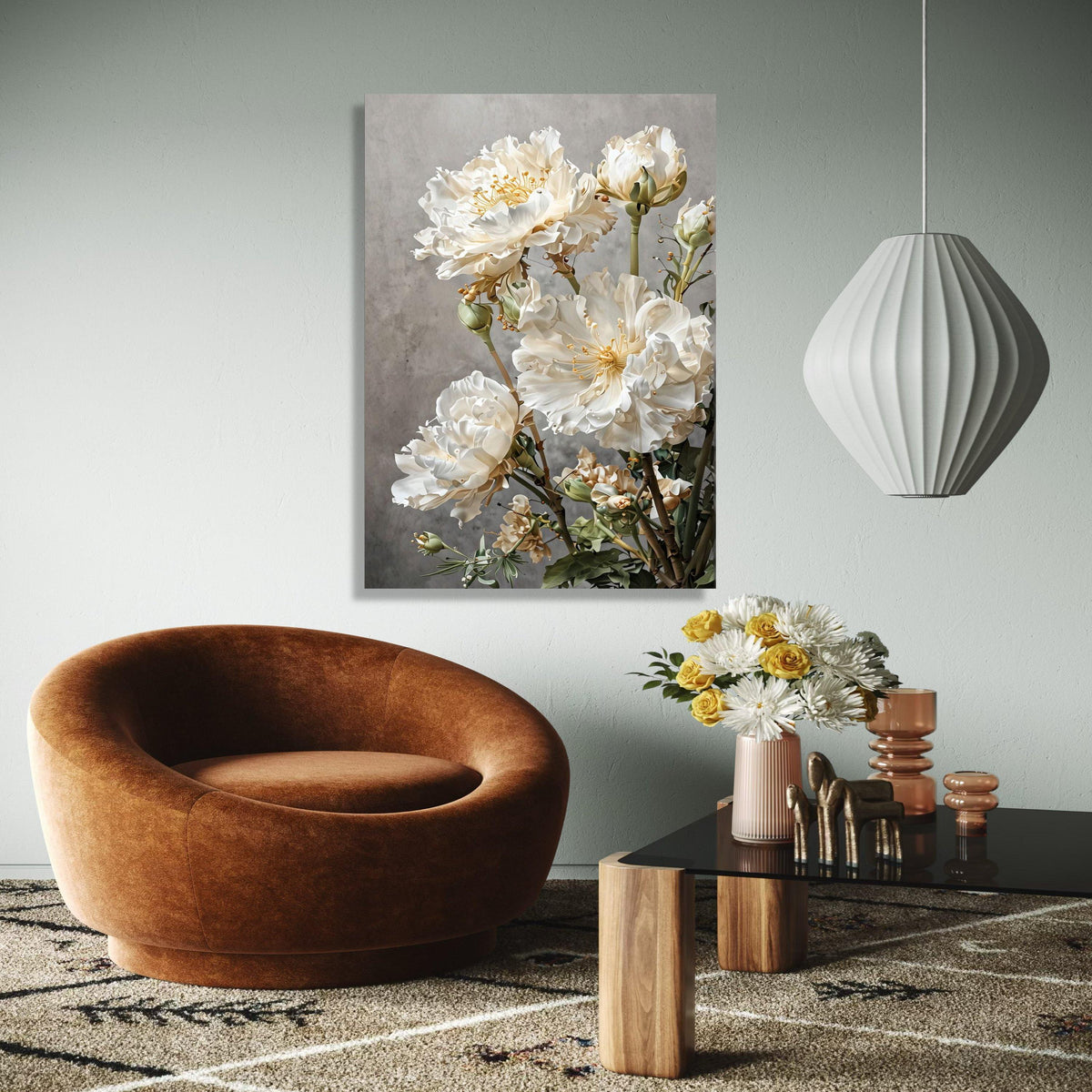 Elegant White Peonies Canvas Wall Art, Floral Bouquet Painting, Modern Botanical Decor, Soft Neutral Tones, Home Gift Art, Home Decor, Print
