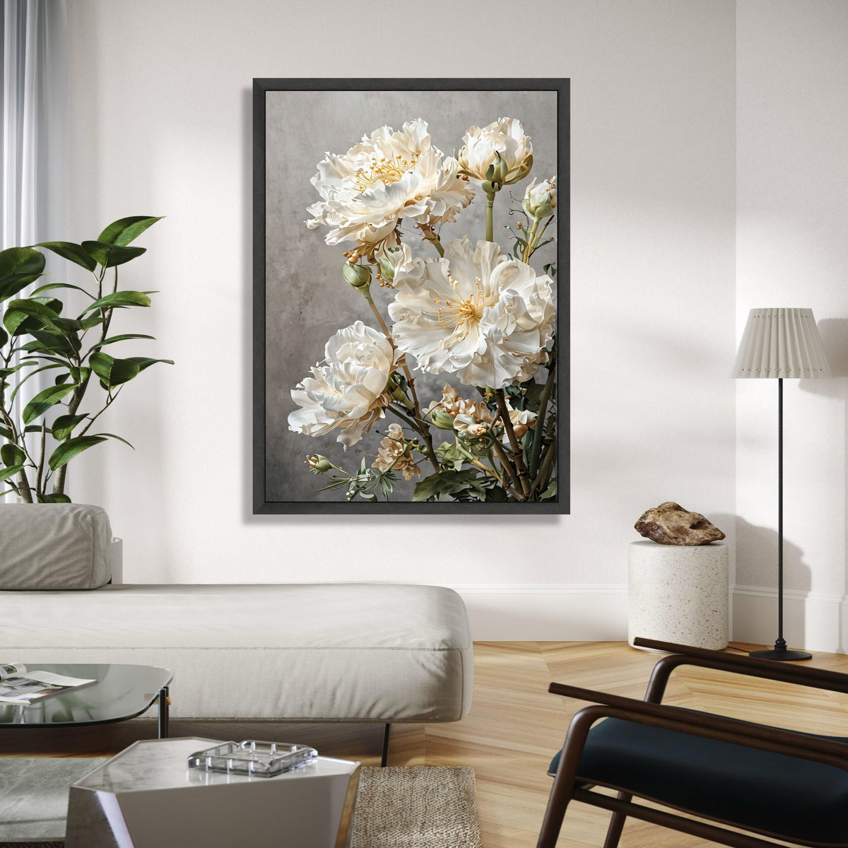 Elegant White Peonies Canvas Wall Art, Floral Bouquet Painting, Modern Botanical Decor, Soft Neutral Tones, Home Gift Art, Home Decor, Print