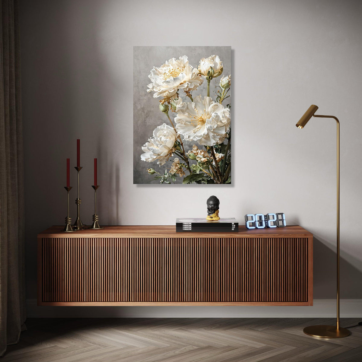 Elegant White Peonies Canvas Wall Art, Floral Bouquet Painting, Modern Botanical Decor, Soft Neutral Tones, Home Gift Art, Home Decor, Print