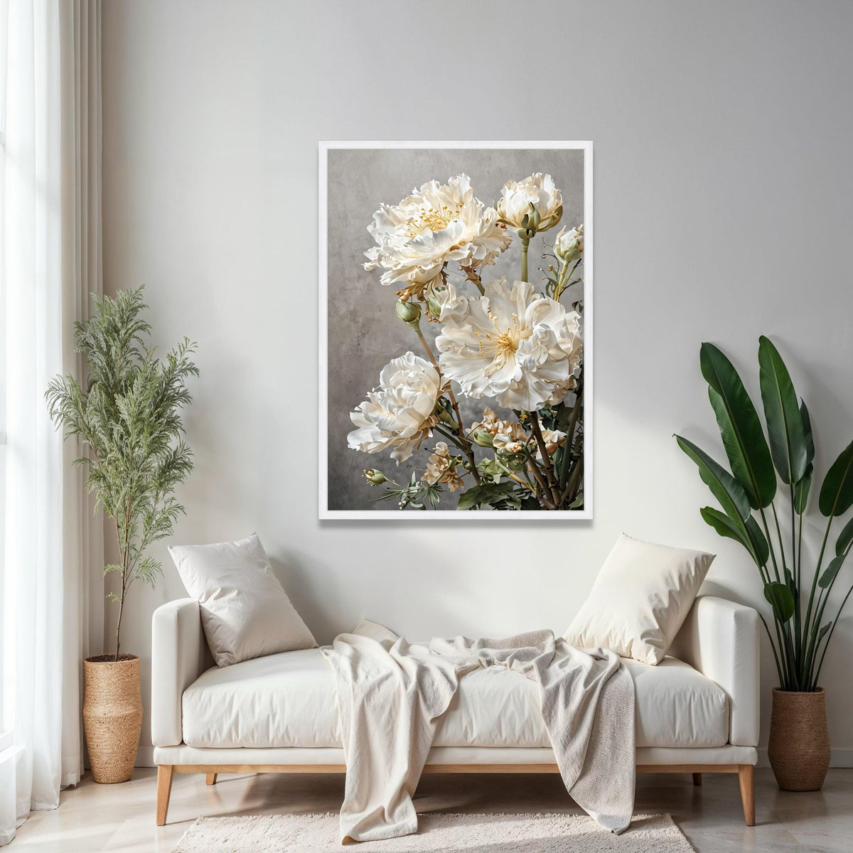 Elegant White Peonies Canvas Wall Art, Floral Bouquet Painting, Modern Botanical Decor, Soft Neutral Tones, Home Gift Art, Home Decor, Print