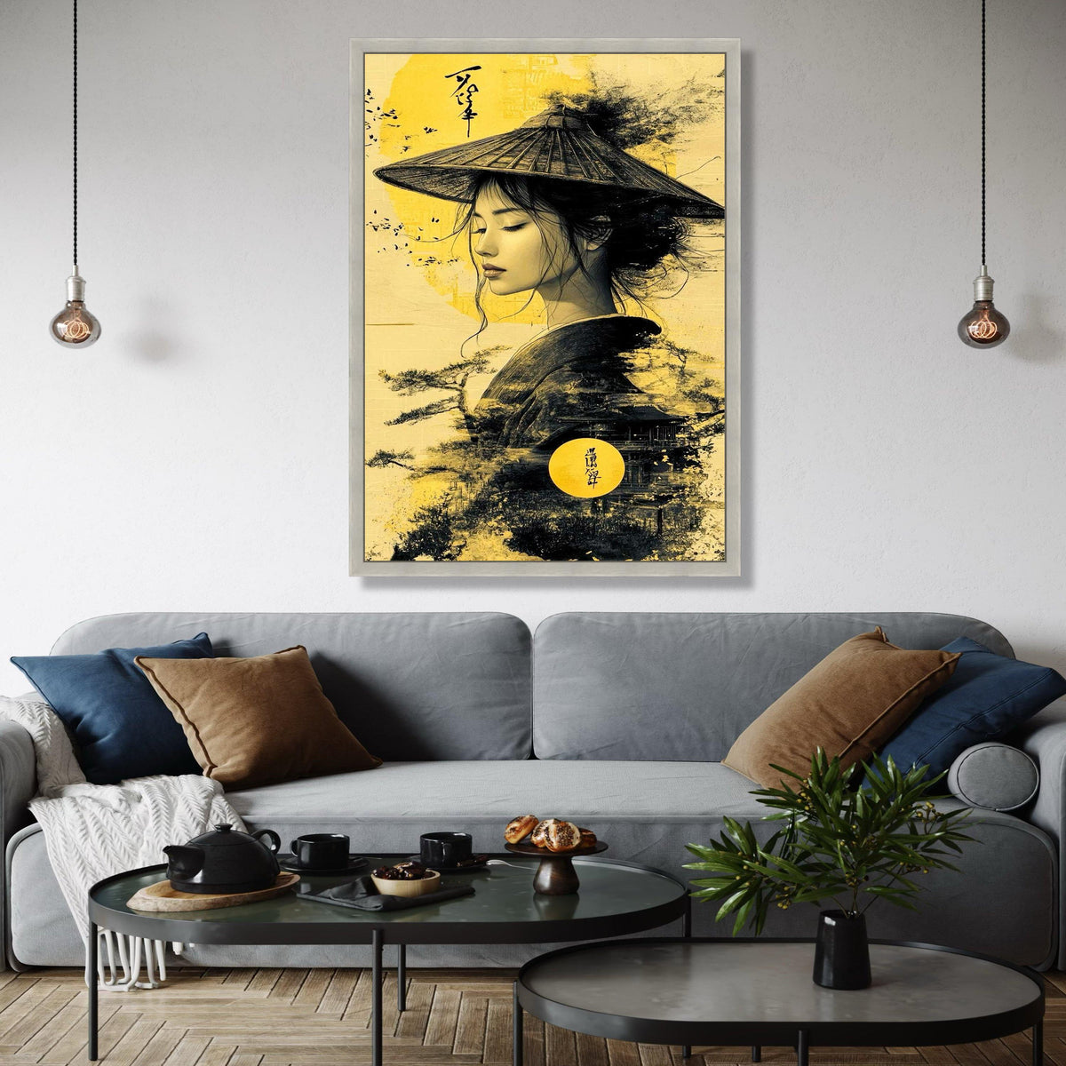 Elegant Asian Woman Canvas Wall Art, Traditional Hat Portrait, Oriental Style Painting, Vintage Asian Decor, Gift Art, Home Decor, Print