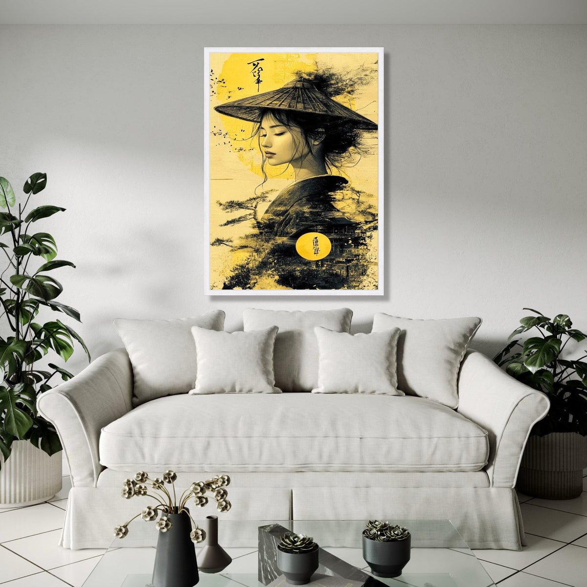 Elegant Asian Woman Canvas Wall Art, Traditional Hat Portrait, Oriental Style Painting, Vintage Asian Decor, Gift Art, Home Decor, Print