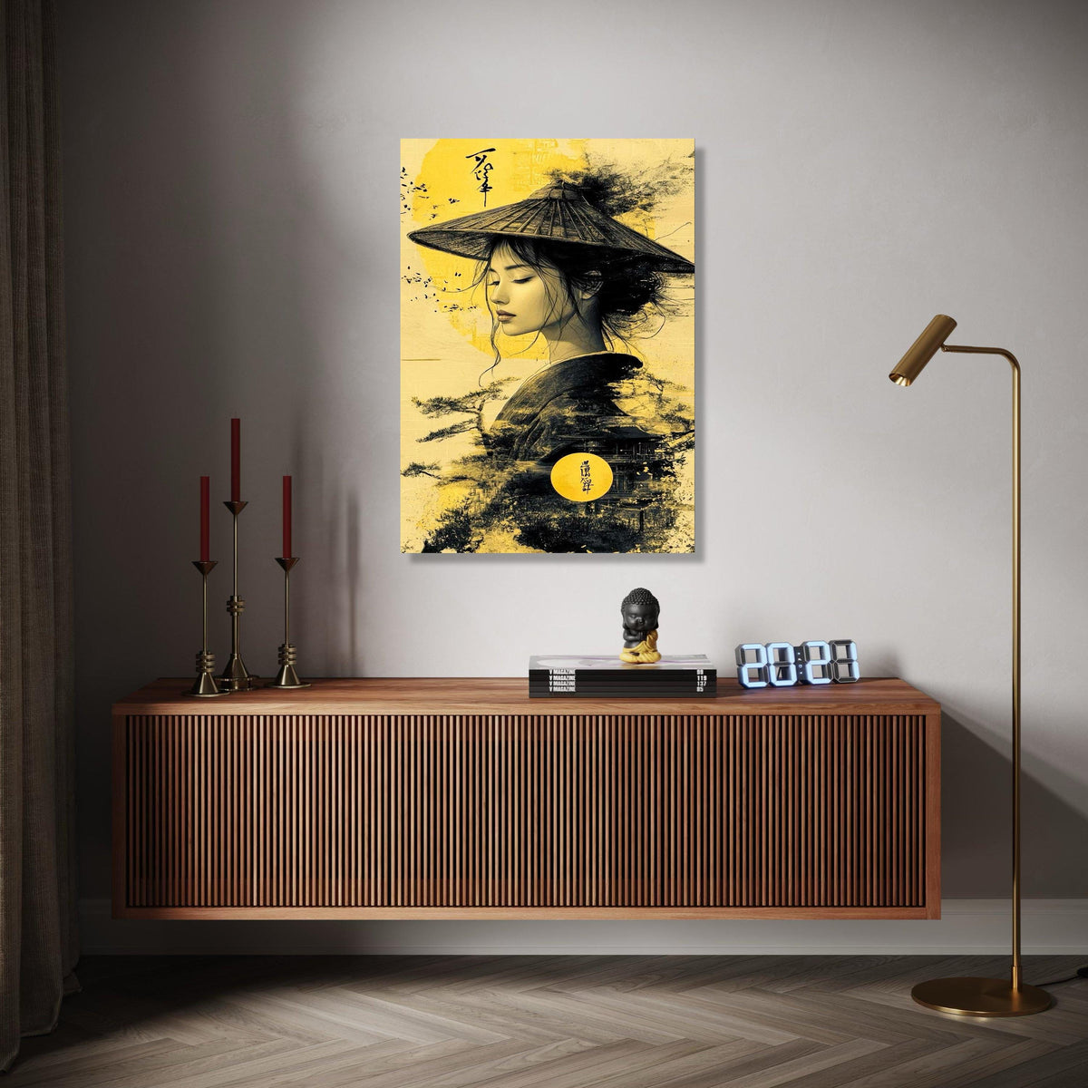 Elegant Asian Woman Canvas Wall Art, Traditional Hat Portrait, Oriental Style Painting, Vintage Asian Decor, Gift Art, Home Decor, Print