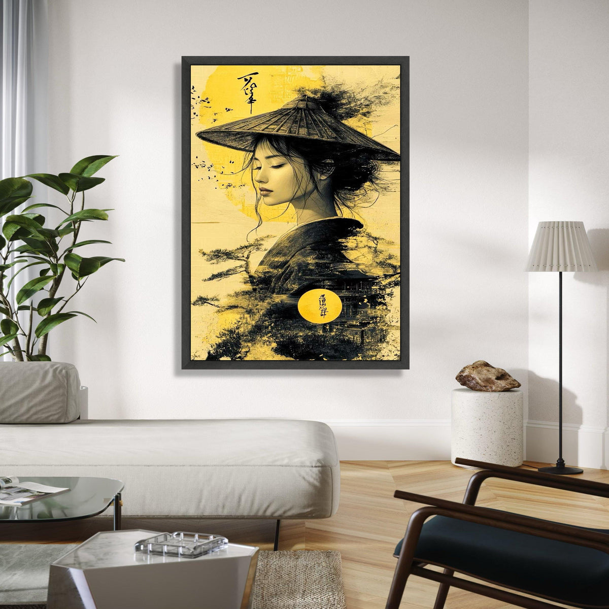 Elegant Asian Woman Canvas Wall Art, Traditional Hat Portrait, Oriental Style Painting, Vintage Asian Decor, Gift Art, Home Decor, Print