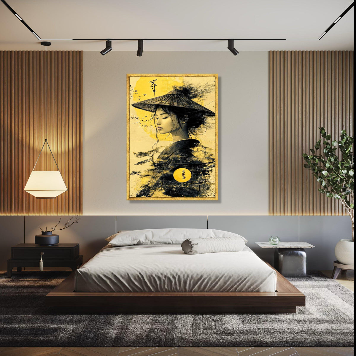 Elegant Asian Woman Canvas Wall Art, Traditional Hat Portrait, Oriental Style Painting, Vintage Asian Decor, Gift Art, Home Decor, Print
