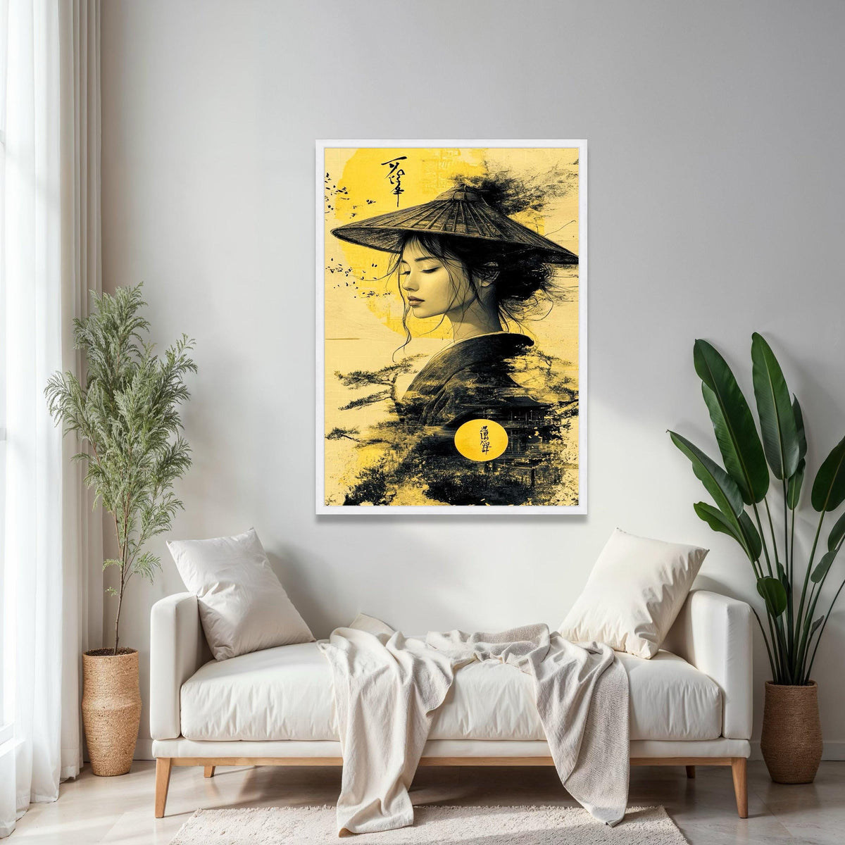 Elegant Asian Woman Canvas Wall Art, Traditional Hat Portrait, Oriental Style Painting, Vintage Asian Decor, Gift Art, Home Decor, Print